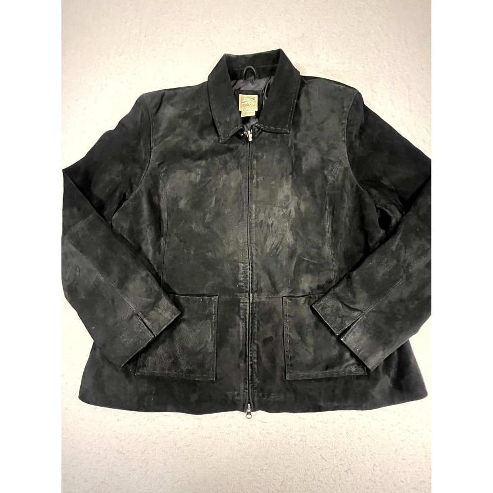 Vtg Travelsmith Jacket Women XL Black Leather Full Zip Spread Collar Long Sleeve